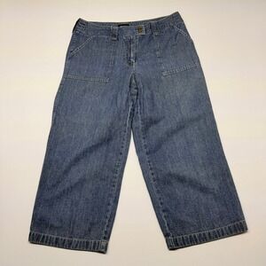 NY Jeans New York & Company Womens 10 Wide Leg Crop Denim Blue Carpenter Pants